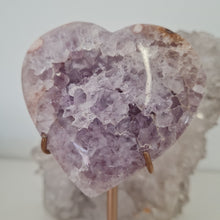 Load image into Gallery viewer, Pink Amethyst X Flower Agate Heart on Stand