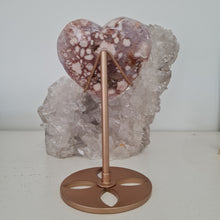 Load image into Gallery viewer, Pink Amethyst X Flower Agate Heart on Stand