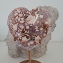Load image into Gallery viewer, Pink Amethyst X Flower Agate Heart on Stand
