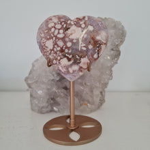 Load image into Gallery viewer, Pink Amethyst X Flower Agate Heart on Stand