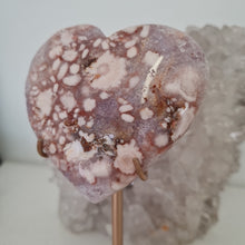 Load image into Gallery viewer, Pink Amethyst X Flower Agate Heart on Stand