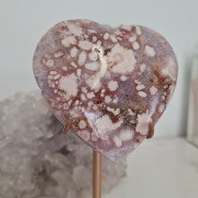 Load image into Gallery viewer, Pink Amethyst X Flower Agate Heart on Stand
