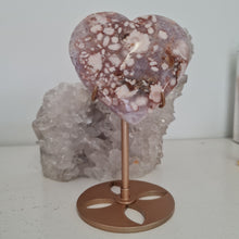 Load image into Gallery viewer, Pink Amethyst X Flower Agate Heart on Stand