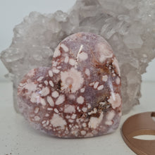Load image into Gallery viewer, Pink Amethyst X Flower Agate Heart on Stand
