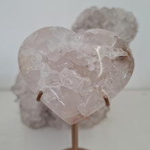 Load image into Gallery viewer, Pink Amethyst X Flower Agate Heart on Stand