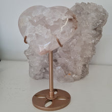 Load image into Gallery viewer, Pink Amethyst X Flower Agate Heart on Stand