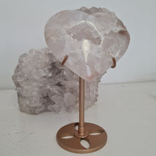 Load image into Gallery viewer, Pink Amethyst X Flower Agate Heart on Stand