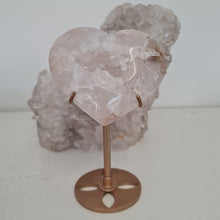 Load image into Gallery viewer, Pink Amethyst X Flower Agate Heart on Stand