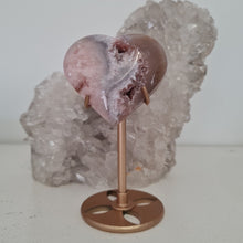 Load image into Gallery viewer, Pink Amethyst X Flower Agate Heart on Stand