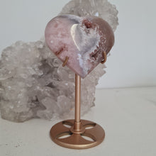 Load image into Gallery viewer, Pink Amethyst X Flower Agate Heart on Stand