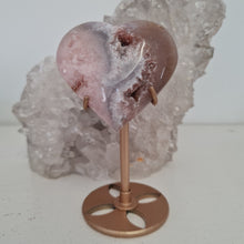 Load image into Gallery viewer, Pink Amethyst X Flower Agate Heart on Stand