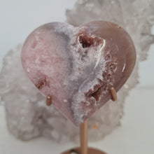 Load image into Gallery viewer, Pink Amethyst X Flower Agate Heart on Stand