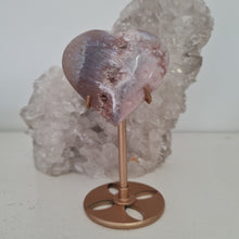 Load image into Gallery viewer, Pink Amethyst X Flower Agate Heart on Stand