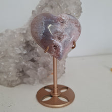 Load image into Gallery viewer, Pink Amethyst X Flower Agate Heart on Stand