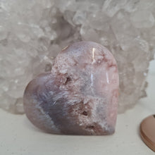 Load image into Gallery viewer, Pink Amethyst X Flower Agate Heart on Stand