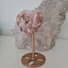 Load image into Gallery viewer, Pink Amethyst X Flower Agate Heart on Stand