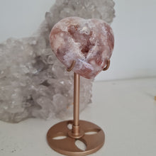 Load image into Gallery viewer, Pink Amethyst X Flower Agate Heart on Stand