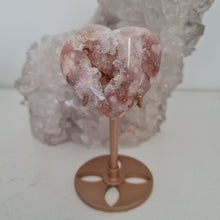 Load image into Gallery viewer, Pink Amethyst X Flower Agate Heart on Stand