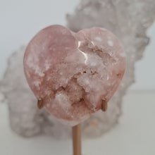 Load image into Gallery viewer, Pink Amethyst X Flower Agate Heart on Stand