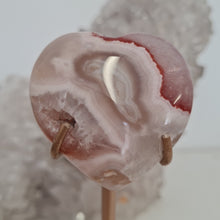 Load image into Gallery viewer, Pink Amethyst X Flower Agate Heart on Stand