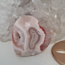 Load image into Gallery viewer, Pink Amethyst X Flower Agate Heart on Stand
