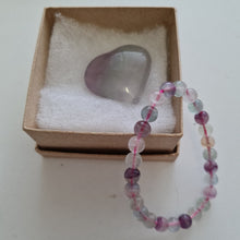 Load image into Gallery viewer, Rainbow Fluorite Bracelet and Heart Boxset