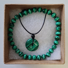 Load image into Gallery viewer, Malachite Bracelet and Donut Necklace Boxset