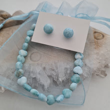 Load image into Gallery viewer, Larimar Heart Bracelet and Stud Ear-ring Gift Set