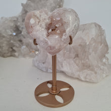 Load image into Gallery viewer, Pink Amethyst X Flower Agate Heart on Stand