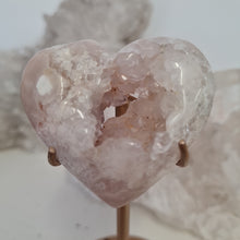 Load image into Gallery viewer, Pink Amethyst X Flower Agate Heart on Stand