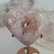 Load image into Gallery viewer, Pink Amethyst X Flower Agate Heart on Stand