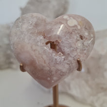 Load image into Gallery viewer, Pink Amethyst X Flower Agate Heart on Stand