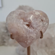 Load image into Gallery viewer, Pink Amethyst X Flower Agate Heart on Stand
