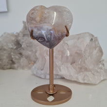 Load image into Gallery viewer, Pink Amethyst X Flower Agate Heart on Stand