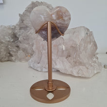 Load image into Gallery viewer, Pink Amethyst X Flower Agate Heart on Stand