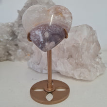 Load image into Gallery viewer, Pink Amethyst X Flower Agate Heart on Stand