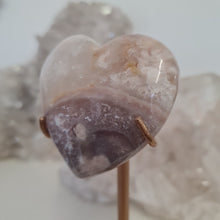 Load image into Gallery viewer, Pink Amethyst X Flower Agate Heart on Stand