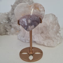 Load image into Gallery viewer, Pink Amethyst X Flower Agate Heart on Stand