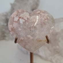 Load image into Gallery viewer, Pink Amethyst X Flower Agate Heart on Stand