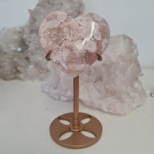 Load image into Gallery viewer, Pink Amethyst X Flower Agate Heart on Stand