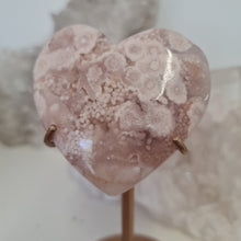 Load image into Gallery viewer, Pink Amethyst X Flower Agate Heart on Stand