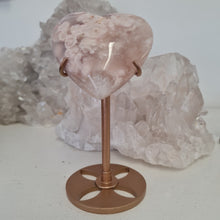 Load image into Gallery viewer, Pink Amethyst X Flower Agate Heart on Stand