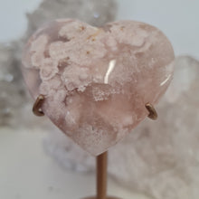 Load image into Gallery viewer, Pink Amethyst X Flower Agate Heart on Stand