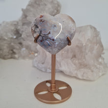 Load image into Gallery viewer, Pink Amethyst X Flower Agate Heart on Stand
