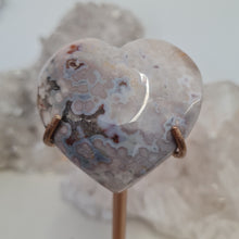 Load image into Gallery viewer, Pink Amethyst X Flower Agate Heart on Stand