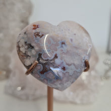 Load image into Gallery viewer, Pink Amethyst X Flower Agate Heart on Stand