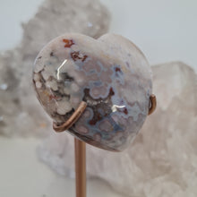 Load image into Gallery viewer, Pink Amethyst X Flower Agate Heart on Stand