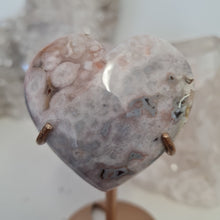 Load image into Gallery viewer, Pink Amethyst X Flower Agate Heart on Stand