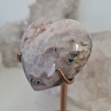 Load image into Gallery viewer, Pink Amethyst X Flower Agate Heart on Stand