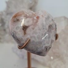 Load image into Gallery viewer, Pink Amethyst X Flower Agate Heart on Stand